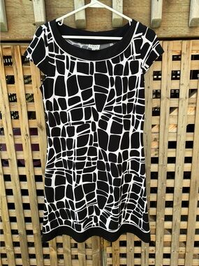 cleo Black & White Geometric Short Sleeve Mini Dress